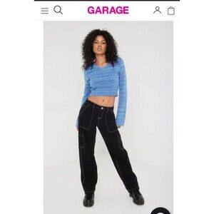 Ivy Space Died Cropped V-Neck Flared SleeveSweater Garage Extra Small Y2K Grunge